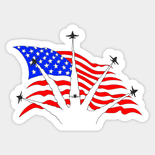 F18 Hornets flying over American Flag Ver 4 Sticker by Joseph Baker